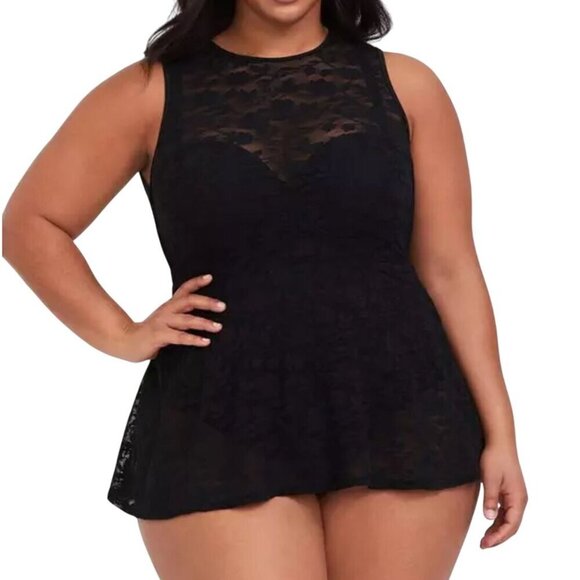 Torrid Swim Women 4X Black Floral Mesh Peplum Dress Neutral Beach Summer Retro - Picture 1 of 16